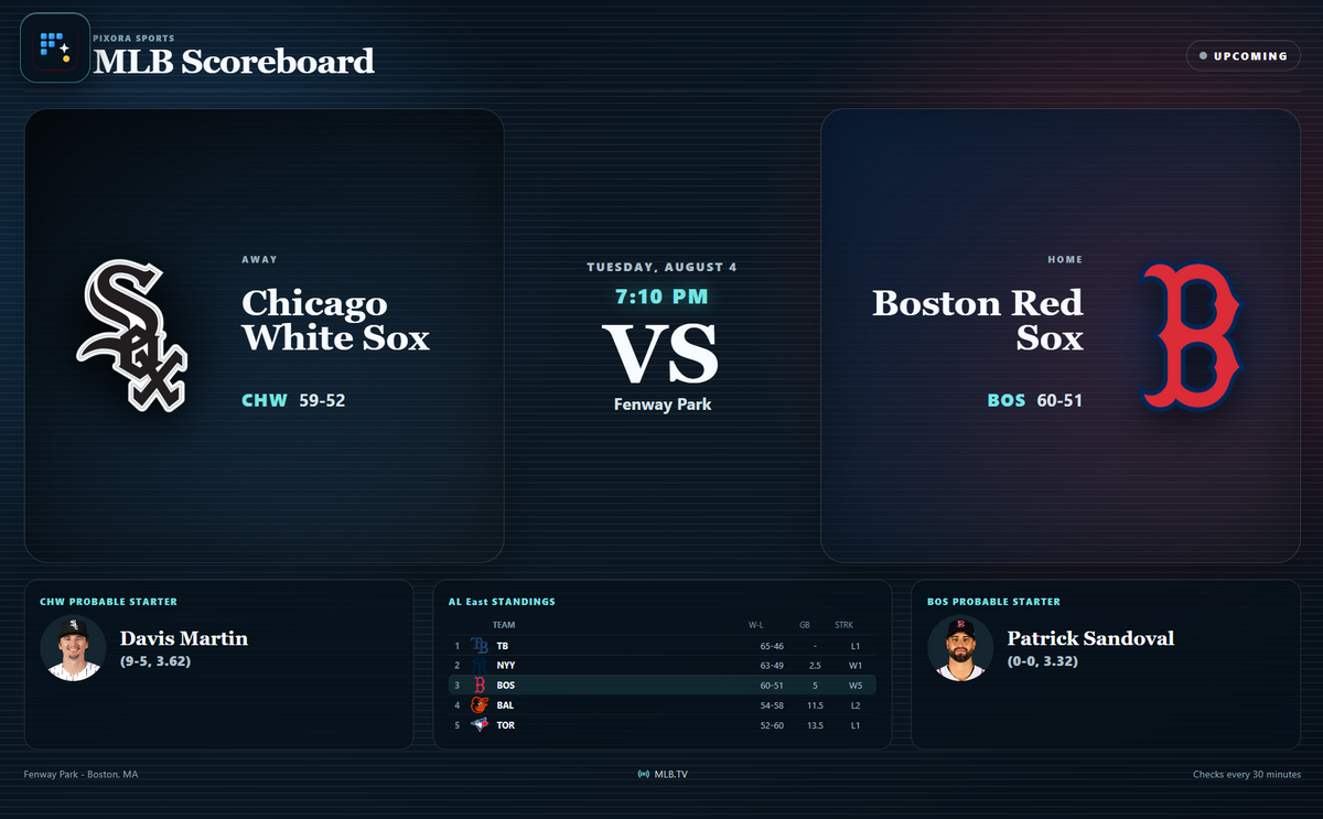Pixora Live MLB scoreboard card
